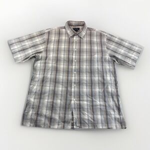 Allen Solly Shirt Mens L Plaid Short Sleeve Button Up Casual Preppy Blue Brown